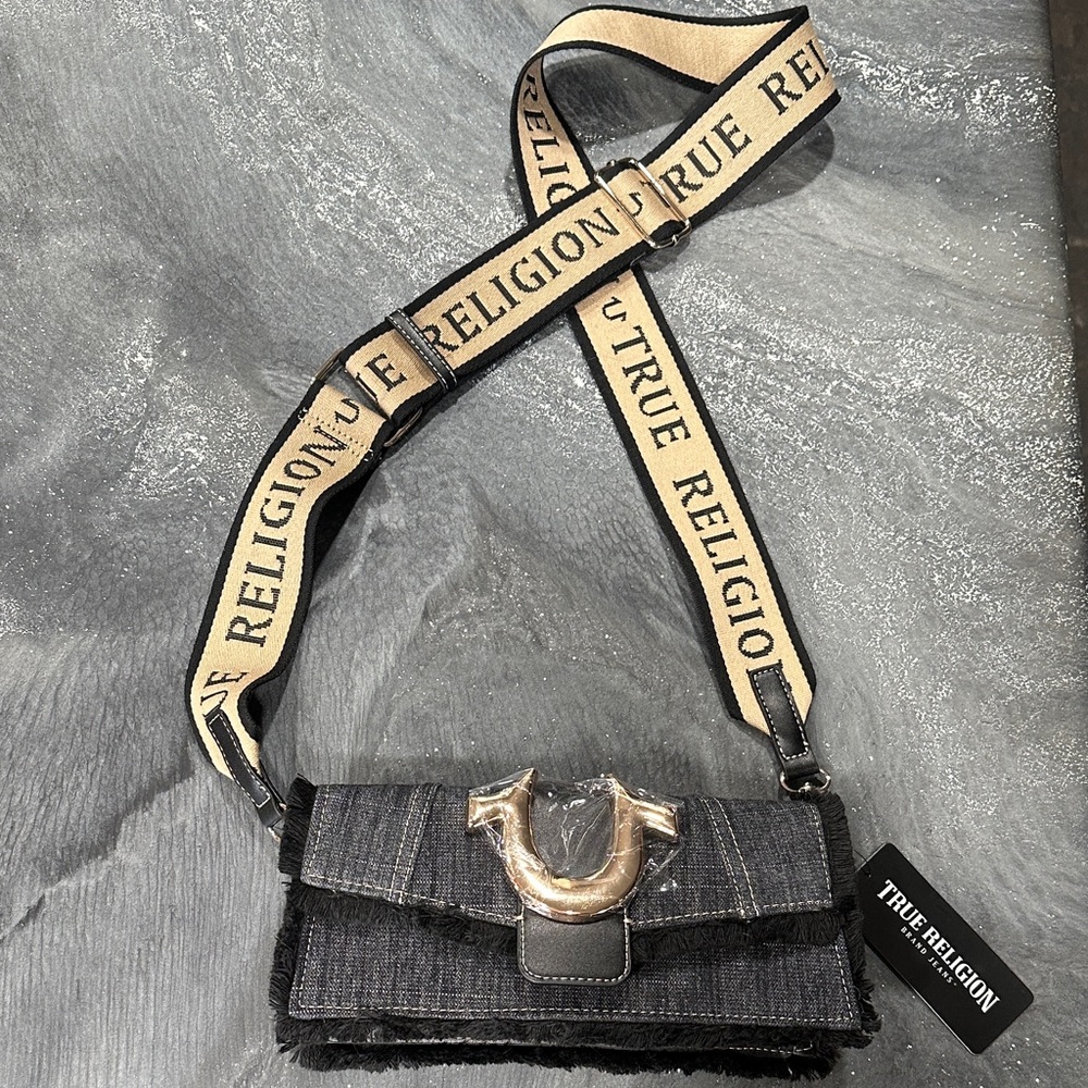 True Religion Denim Crossbody Bag with Gold Accent